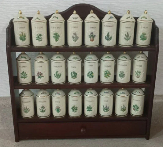 VTG 1992 Lenox Spice Garden 24Jar Complete Set W/ Original Cherry Wood Wall Rack